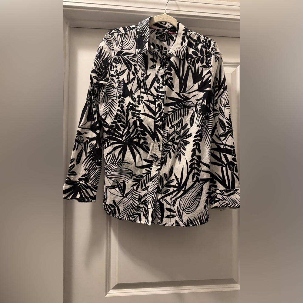 Talbots Black and White Floral Blouse